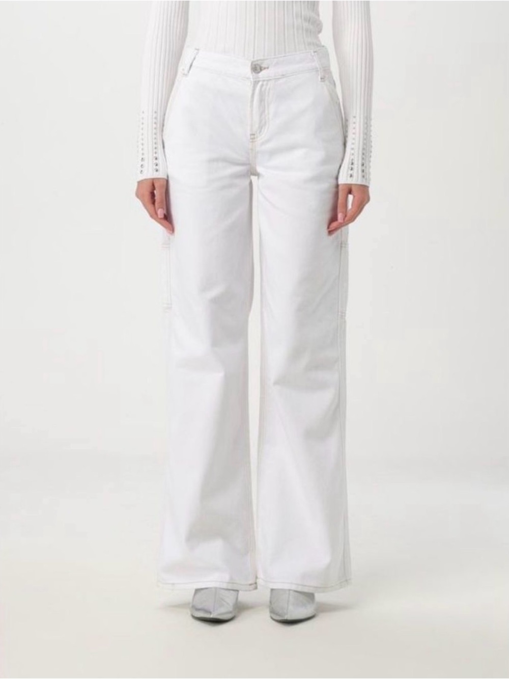 Liu Jo Wide Leg Utility Carpenter Jeans White Size 28 NWOT